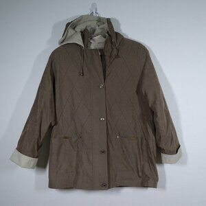Braetan Jacket Coat Lined Full Zip & Button Remove Hood & Lining Brown Size L